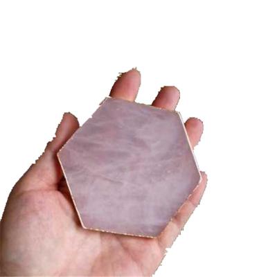 China Europe Rose Quartz Coffee Cup Coaster Serving Tray for Home Decor Rose Quartz Coaster Set with Gold Trims Adjust Eco-Friendly for sale