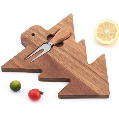 China Sustainable Bamboo cheese board  Christmas Tree Shaped Acacia Wooden Festival decoration Cheese Cutting Board with knife for sale