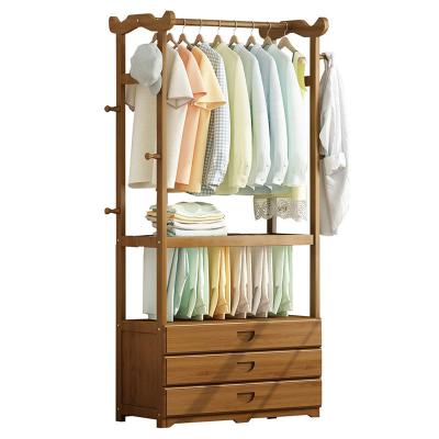 China Sustainable Three in one organizer multifunctional clothes hanger finishing device bamboo wardrobe cabinets Heavy Coat Display Storage for sale