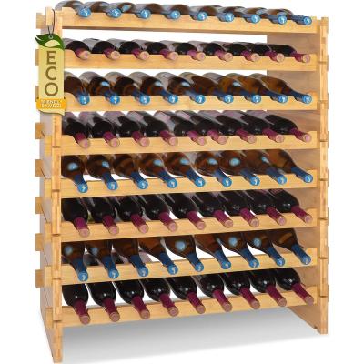 China Sustainable Bamboo Stackable Wine Rack 8-Tier Large Floor Freestanding Modular Storage Display Shelf Construction for Kitchen for sale