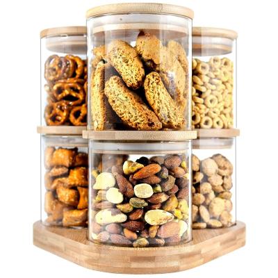 China Sustainable Bamboo Lids  Bamboo Tray Glass with Food Jars and Canisters Sets Glass Food Storage Containers with Lids for sale