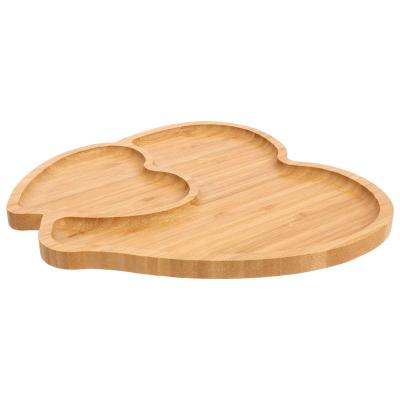 China Sustainable Wood Plates Bamboo Serving Tray Heart Shaped Fruit Cake Plate  for Breakfast Buffets  Birthday Party Supplies Serving Platter for sale