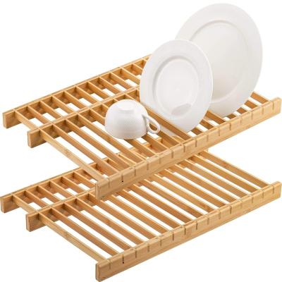 China Sustainable Multifunctional 2 sets of sink dish drying rack kitchen tableware drain dish bamboo rack for sale