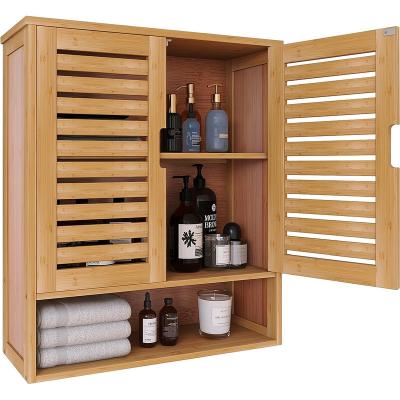 China Sustainable Multifunctional bathroom double door closet storage decorative bathroom wall bamboo cabinets  Bathroom Cabinet Wall Mounted for sale