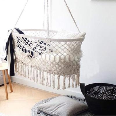 China Traditional Indoor Outdoor Cotton Rope Swing Macrame Hammock Chair Hanging Swing Chairs Baby Cradle for sale