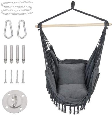 China Traditional Outdoor Indoor Hammock Chair with Pillow and Pocket Black Macrame Chair Lace Fringe Tassel Hammock for sale