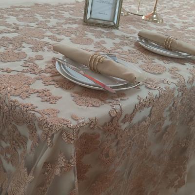 China Other Gold Embroidery RECTANGLE READY Ten Seat Cloth For Wedding Hotel Round On 152*305 Mesh for sale