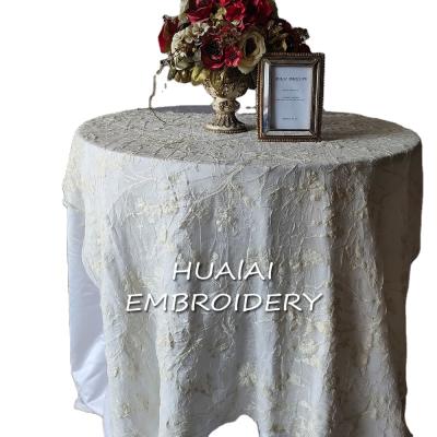 China Polyester Single Satin Matt Satin Heavy Duty 100% Embroidery Tablecloth For Hotel Home for sale