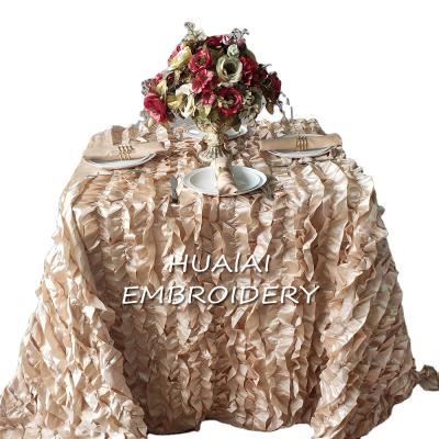 China DURABLE ROMANTIC 3D RIBBON SATIN FABRIC CHAMPAGNE sideboard CUSTOMIZE Hive TABLECLOTH COVER FOR BANQUET/PARTY/HOTEL for sale