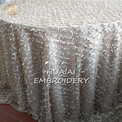 China Other Wholesale Ivory Embroidered Round Lace Wedding Table Cloth On Mesh For Events Factory Price 120inches for sale