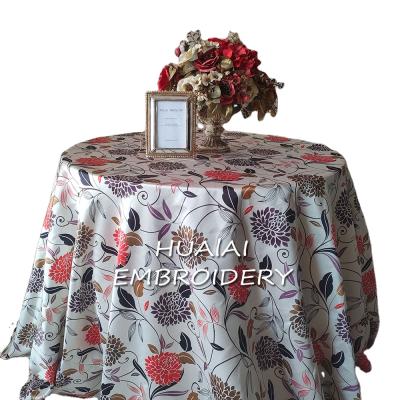 China DURABLE Nordic Floral Polyester Printing Colorful Outdoor Dirt Resistant Practical Round Waxed Tropical Tablecloth for sale