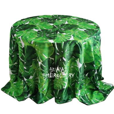 China DURABLE 100% Polyester Linen Print Tablecloth Cover Green For Events Garden Custom Cheap Printed Tablecloth From HuaLai for sale