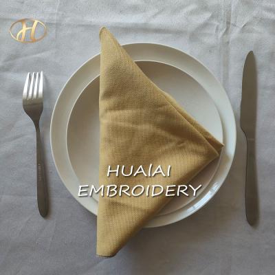 China Durable custom made cheap fabric 40*40 gray and yellow polyester linen napkins for wedding for sale