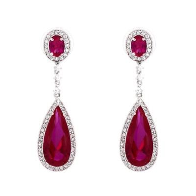 China CLASSIC CZ Statement Simulated Ruby Fancy Dangle Earring for sale