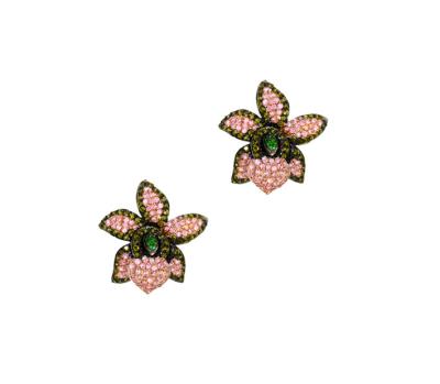 China CLASSIC Pink Orchid Flower Shaped Pave Earrings for sale