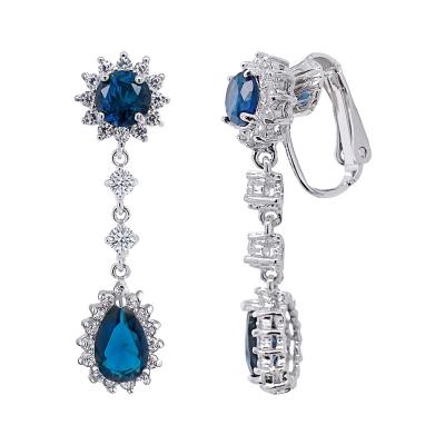 China CLASSIC hot sale zircon clip earrings, fashion fashionable CZ earring, jewelry for women blue teardrop CZ dangle earring for sale