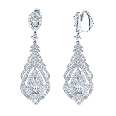 China CLASSIC hot sale zircon earrings, fashion fashionable CZ earring, jewelry for women feather dangle earrings / bridal wedding gift. for sale