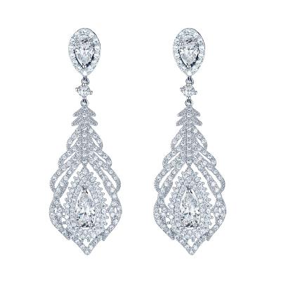 China CLASSIC top quality zircon dangle earrings, fashion fashionable CZ earring, jewelry for women feather earrings. for sale