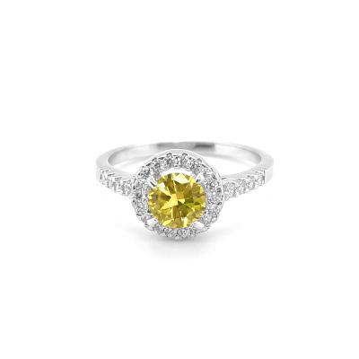 China CLASSIC Round Shape Zircon Engagement Ring, Yellow CZ Halo Ring, Jewelry For Women Men Kids. Faux Diamond/Copper/Brass for sale