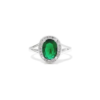 China CLASSIC Oval Shape Cubic Zirconia Engagement Ring, Green CZ Halo Ring, Jewelry For Women Men Kids. Faux Diamond/Copper/Brass for sale