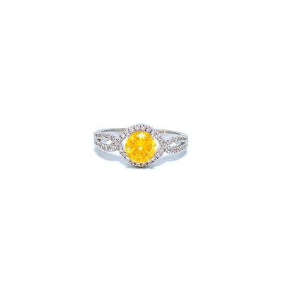 China CLASSIC Round Shape Zircon Engagement Ring, Yellow CZ Halo Ring, Jewelry For Women Men Kids. Faux Diamond/Copper/Brass for sale