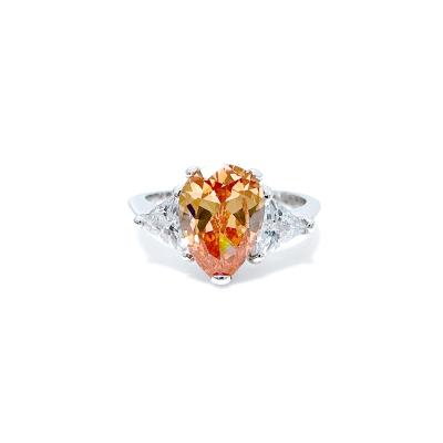 China CLASSIC Pear Shape Zircon Engagement Ring, Champagne CZ Halo Ring, Jewelry For Women Men Kids. Faux Diamond/Copper/Brass for sale