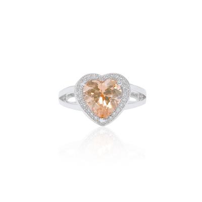 China CLASSIC Heart Shape Zircon Engagement Ring, Champagne CZ Halo Ring, Jewelry For Women Men Kids. Faux Diamond/Copper/Brass for sale