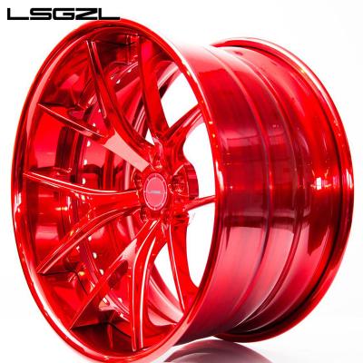 China LSGZL Aluminum Forged Two Piece Black Barrel Gloss Red Color Wheel Center 5x108 112 Pcd Customized 120 By 114.3 18 To 24 Inch Car Rims for sale