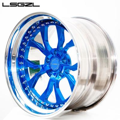 China LSGZL 2 Piece Aluminum Bule Color Forged Deep Plate Alloy Aftermarket Rims for sale