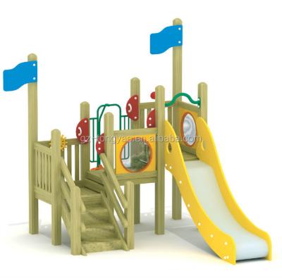 China Hot Selling Park Small Wooden With Plastic Slide Outdoor Playground For Kids for sale