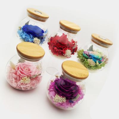 China Wholesale Europe Rose Flower Luxury Nordic Blown Eternal Preserved Decorative Glass Jar for sale