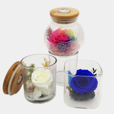 China Gift & Decorative Glass Mason Infinity Rose Flower Eternal Craft Candy Jar Wholesale For Gift Idea Christmas Frog Lid Box for sale