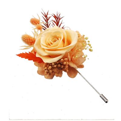 China Lapel Mens Suit Brooch Mens Organic Material Preserved Flower Suits Inspired OEM Yellow 2021 Fashionable Brooches Women Lapels Flower Pin For Groom for sale