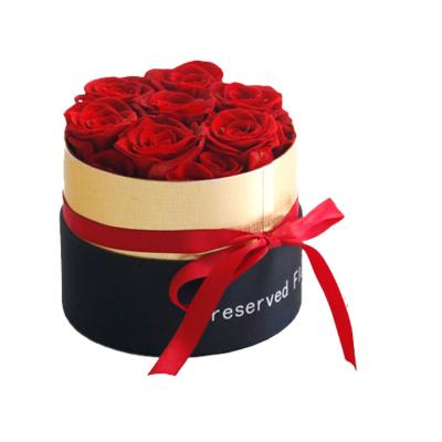 China Luxury Preserved Flower Rose Flat Box Hat Rose Gift Flower Round Flower Arrangement RoundArrangement-Seven-Rose Boxes for sale