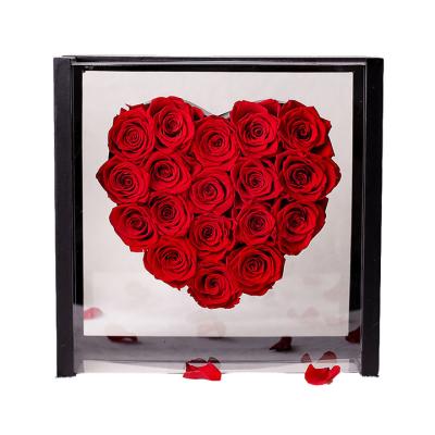 China Modern Red Transparent Preserved Flower Arrangment HeartArcylicAgmt-19-Gift Rose Shaped by Rose Floral Box Arrangement Heart for sale