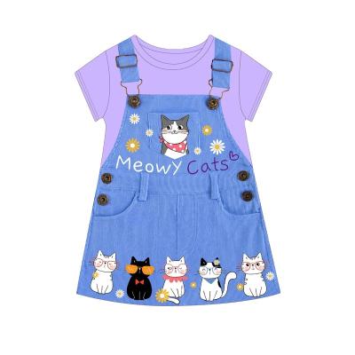 China Anti-wrinkle Caluby brand short sleeve nightgown for girls 3-8 years old, cotton skirt, denim print series cartoon style for sale