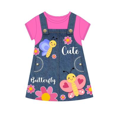 China 100% Cotton Caluby Brand Summer Short Sleeve Nightgown for Girls 3-8 Years, Cotton Skirt, Denim Print Series Cartoon Style for sale