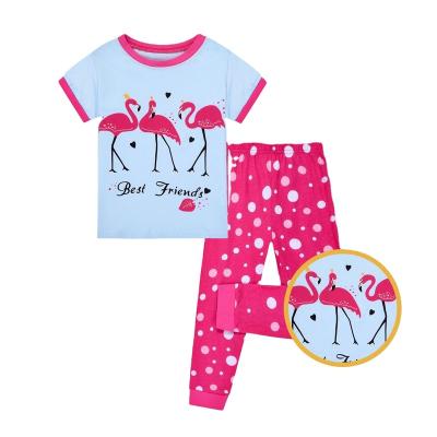 China 100% spring and autumn 9-13Y factory wholesale children's breathable cotton material girls pants pajamas short-sleeved set pajamas for sale