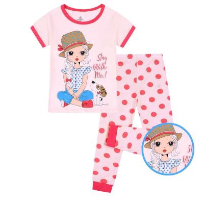 China Factory wholesale children pajamas girls breathable style spot shape wholesale half sleeve cotton fabric children pure sleepwear suit for sale