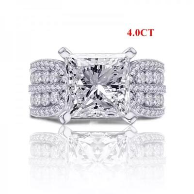 China TRENDY 2022 New 4.0 CT Princess Cut Ladies Silver Rings Pure Silver Ring Price Bulk for sale