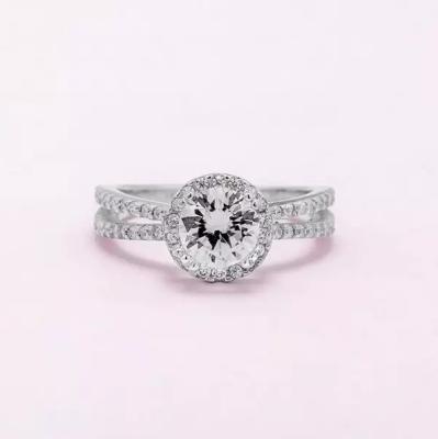 China TRENDY Trending Ring Woman Silver Handmade Custom 1.2 Ct Round Cut Split Shank Sterling Silver Ring for sale