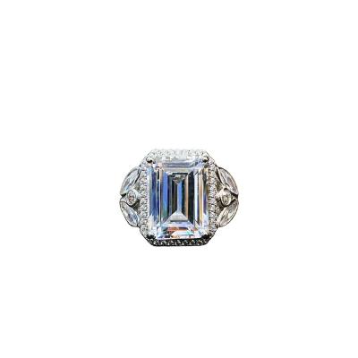 China TRENDY Factory Directly Supply Classic Halo Emerald-Cut Sterling Antique Gemstone Silver Ring Custom for sale