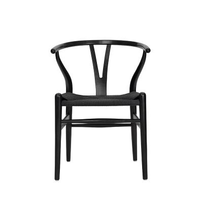 China Modern Weave Seat With Arms Modern Restaurant Leisure Black Wooden Dining Chair for sale