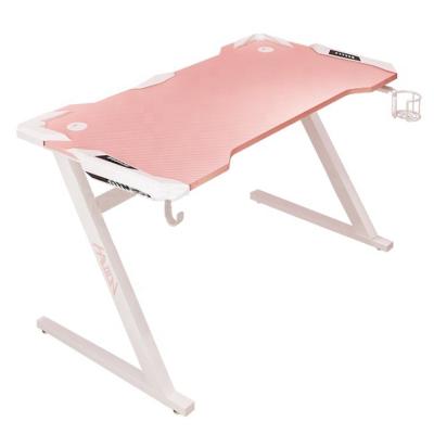 China ZJCT063 PC Style Extendable Pink Gaming Desk With RGB Light Z Legs Shaped Gaming Table for sale