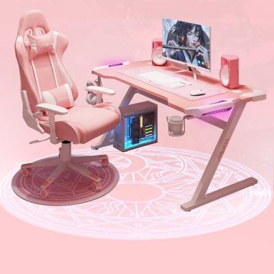 China New Design Extendable Round Table Side Electric PC Computer Desk Glowing With Girls Hearts Pink With RGB Led Light for sale