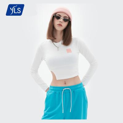 China Anti-Wrinkle YLS New Design 2021 Summer Streetwear Edge Asymmetric Soft White Long Sleeve Round Neck T-Shirt for sale