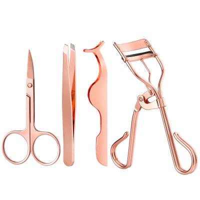 China 4-Pieces Stainless Steel Eyelash Curler False Eyelash Aid Eyebrow Trimmer Eyebrow Tweezers Set Makeup Tools/ for sale