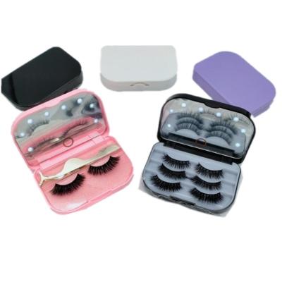 China Fashion 3 Pairs False Eyelash LED Light Eyelash Box 3D Mink False Eyelash Box With Mirror/ for sale