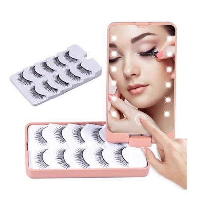 China Portable Makeup Box LED Eyelash Storage Box with Mirror False Eyelash Holder Case Organizer Box Makeup Tool LP-219014 for sale