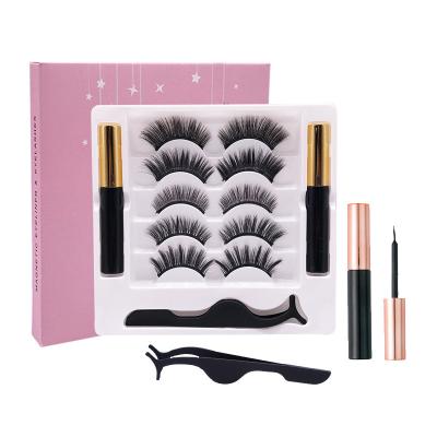 China Wholesale 5 Pairs Delicate/Setting Magnetic Eyelashes With Eyeliner And Tweezers Natural Looking Tapered Magnetic Eyelashes for sale